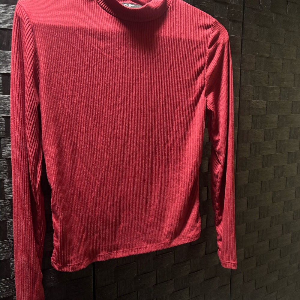 Red Ribbed Long Sleeve Top